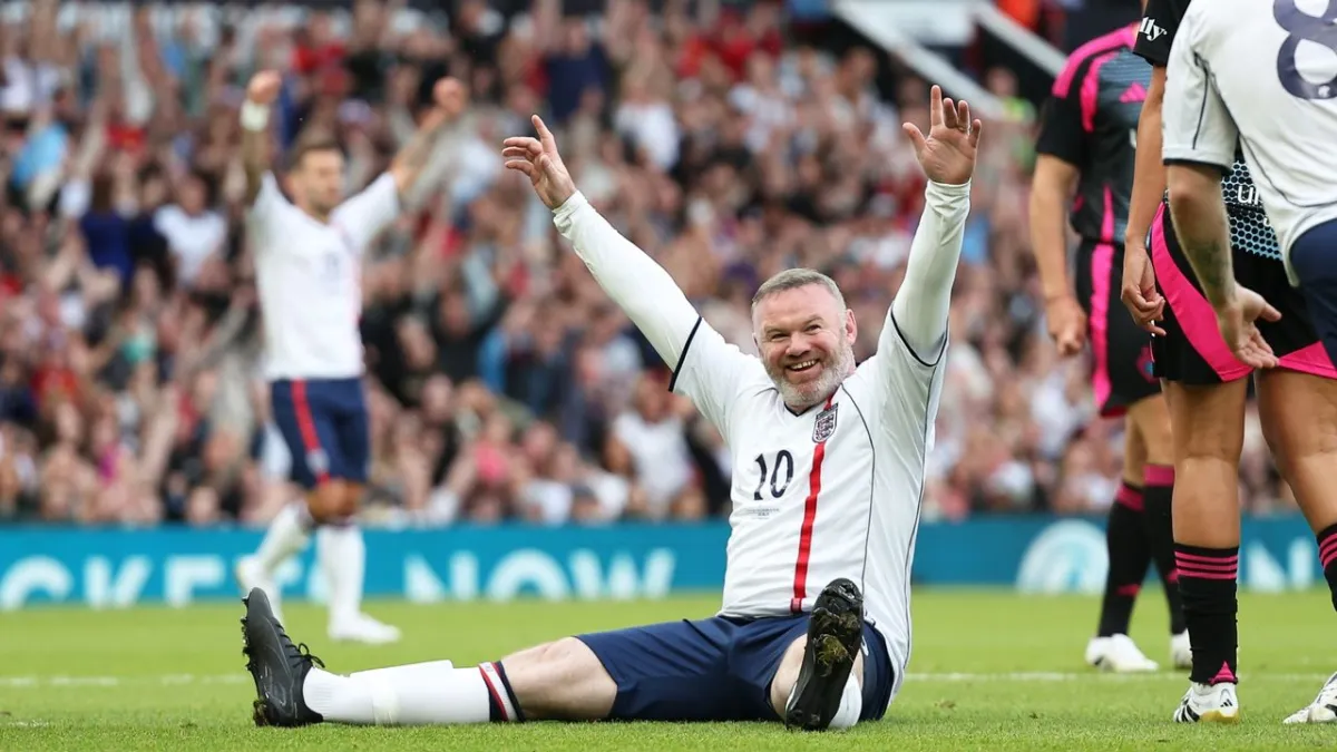Players compete during the Soccer Aid 2026 charity football match between England and the World XI.