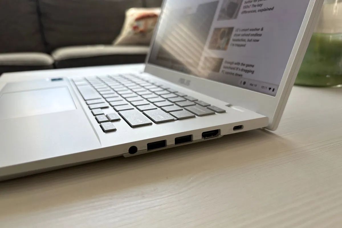 Open Chromebook laptop on a desk for work and school