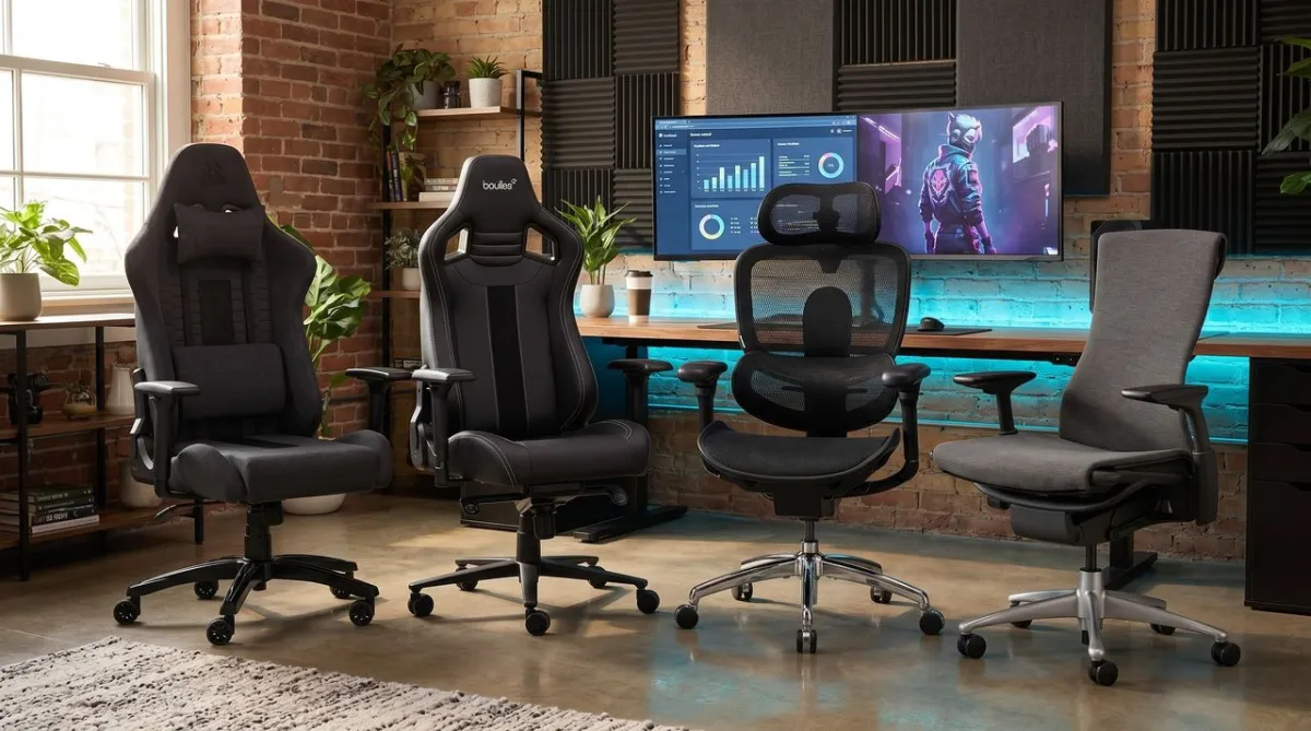 Hybrid gaming and office chair with adjustable lumbar support and ergonomic design for home use.