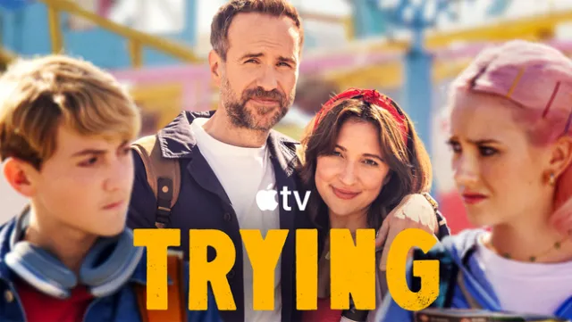 Promotional graphic for the fifth season trailer of the comedy series Trying