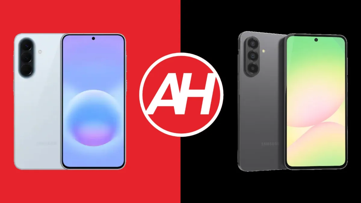This image compares the Samsung Galaxy A57 and A56 phones side by side to highlight design and display differences.