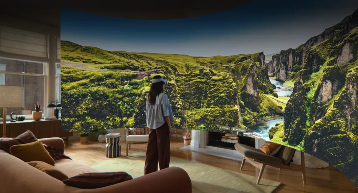 Apple Vision Pro headset displaying the visionOS 27 interface with spatial computing enhancements.