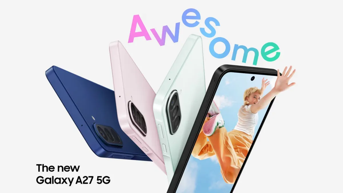 Samsung Galaxy A27 smartphone front and rear view highlighting its design