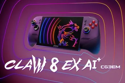 The MSI Claw 8 EX AI+ handheld gaming device features an eight inch display and Hall effect controls.