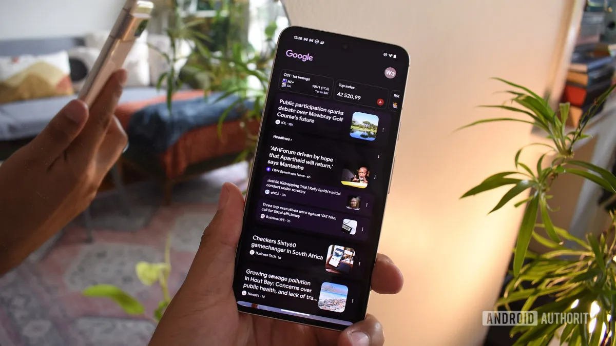 Teardown screenshot showing the new Google Discover video tab and home tab interface layout.