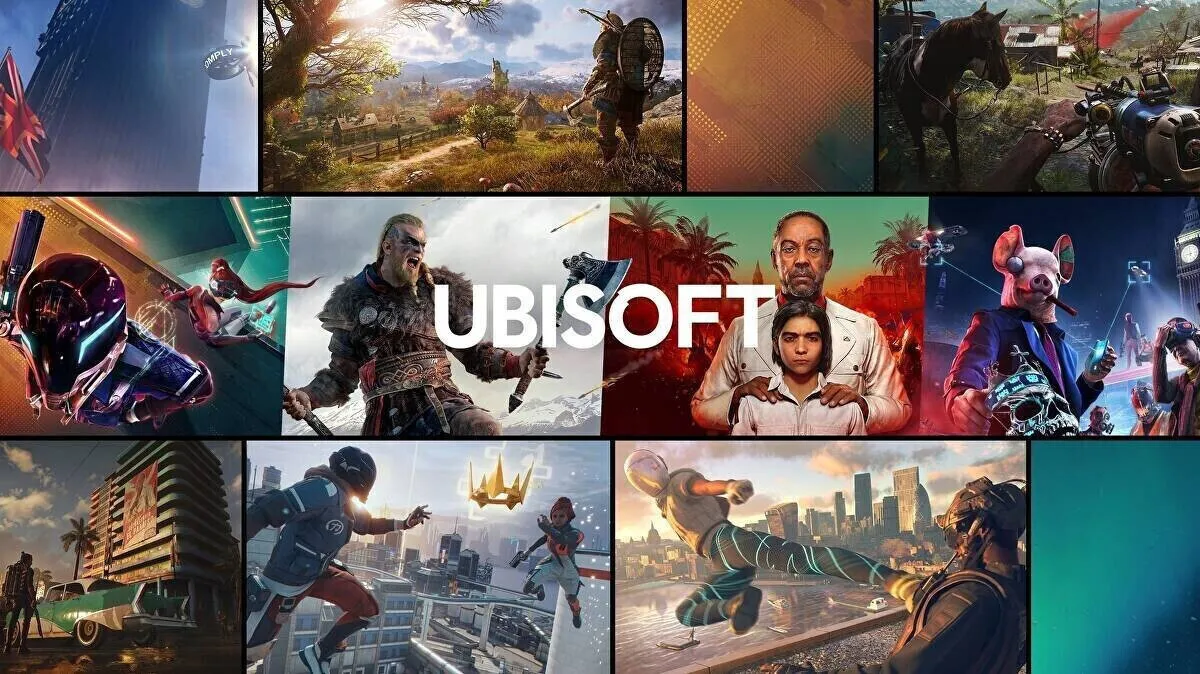 A corporate office building exterior illustrates Ubisoft workforce restructuring.