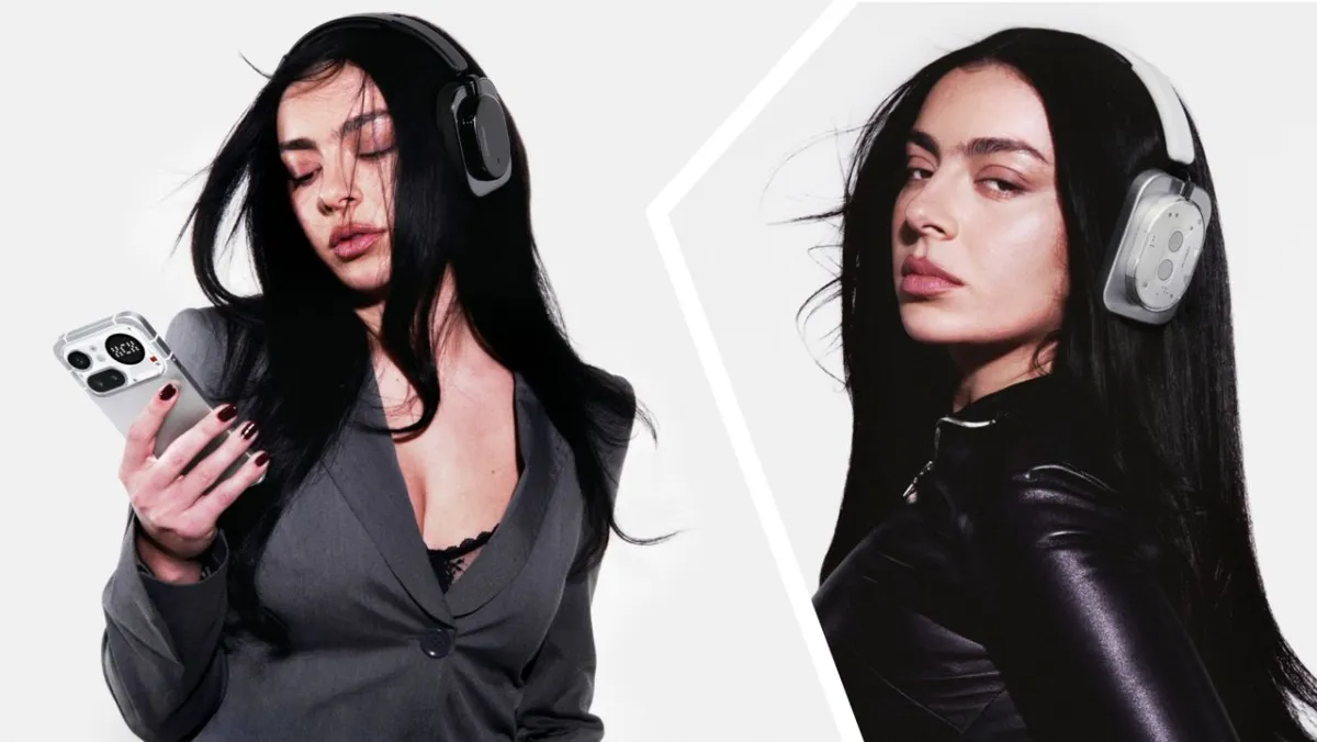 Nothing smartphone promotional graphic featuring Charli XCX collaboration emphasizing cultural design