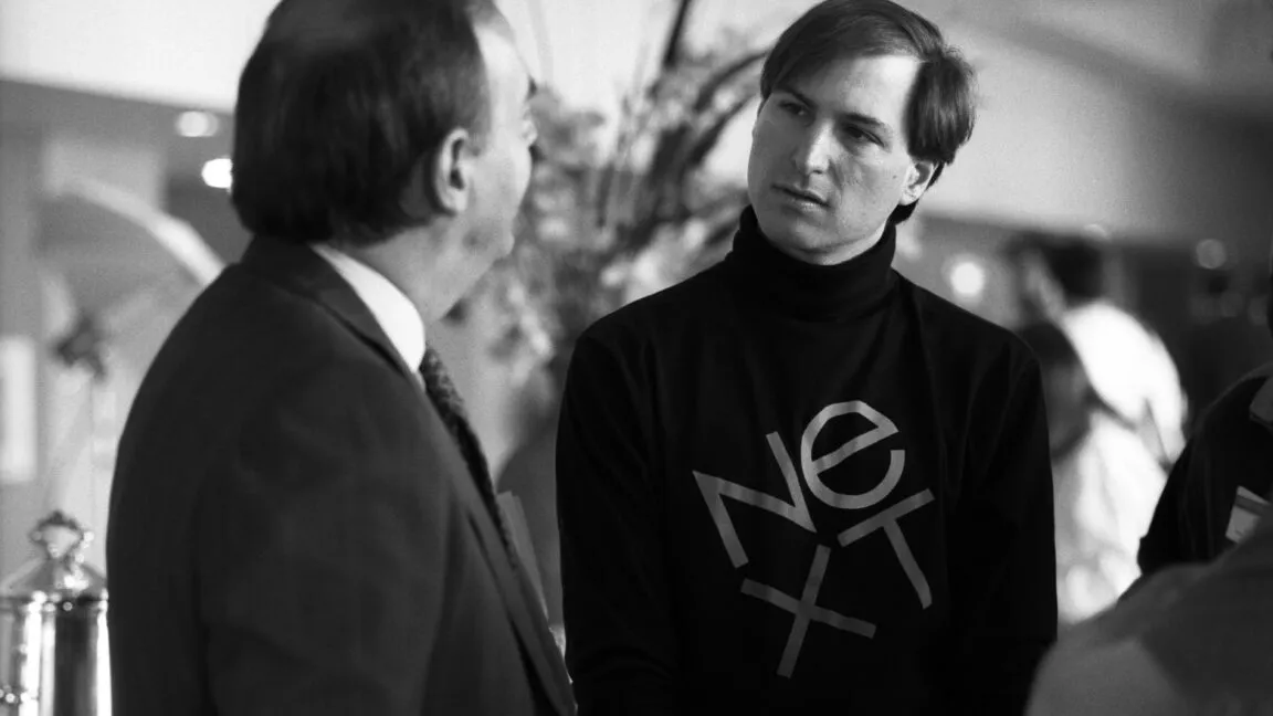Steve Jobs stands in his NeXT office during the early nineteen nineties.