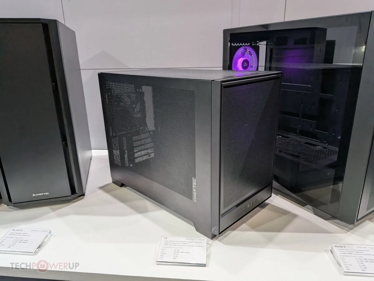 Chieftec Computex 2026 display of practical computer chassis, cooling systems, and power supplies.