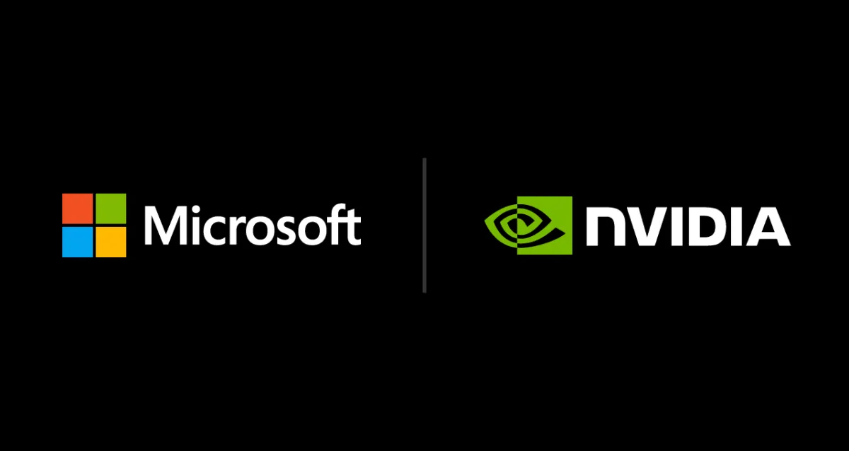 Conceptual graphic showing NVIDIA and Microsoft integration for agentic AI deployment across devices and cloud.