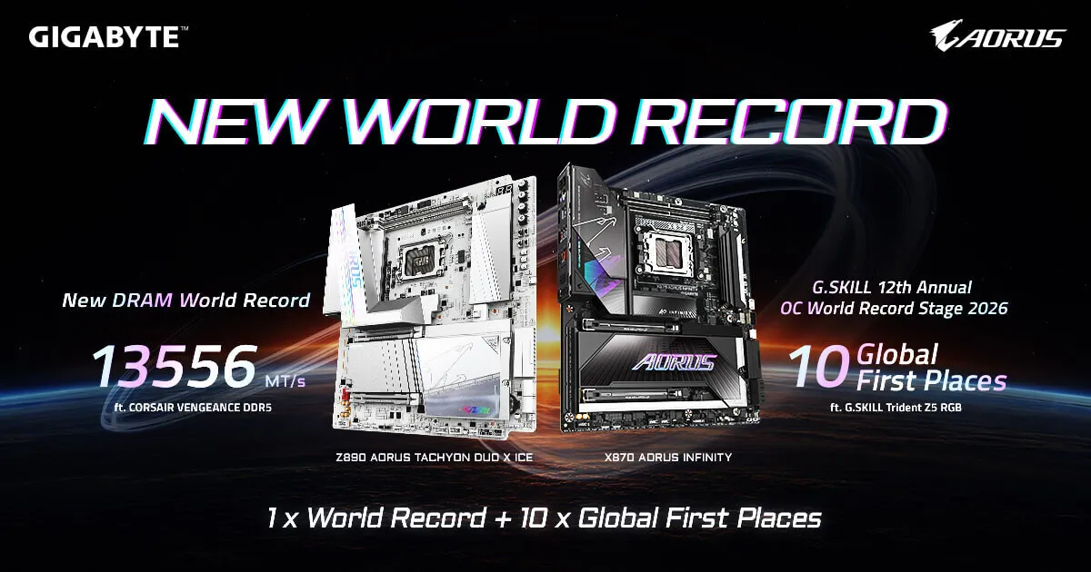 GIGABYTE DDR5 memory modules and cooling solutions are displayed at Computex 2026.