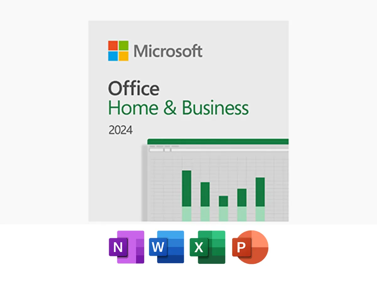 Microsoft Office 2024 Home and Business application window displaying Word, Excel, PowerPoint, Outlook, and OneNote.