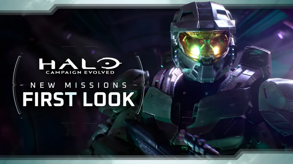 Artwork depicts the July release of the modernized Halo trilogy remaster with expanded missions and updated visuals.