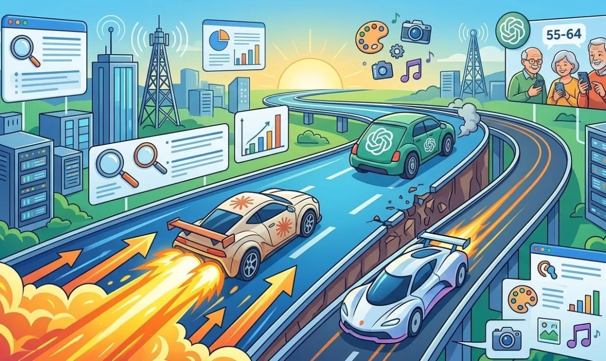Graph showing Claude search traffic growth and shifting artificial intelligence search trends