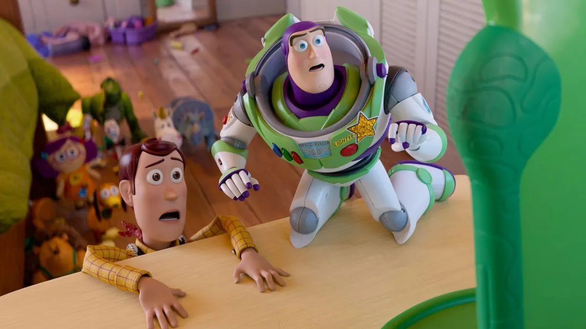 Promotional artwork featuring Woody, Buzz, and Jessie for the upcoming Toy Story 5 film.