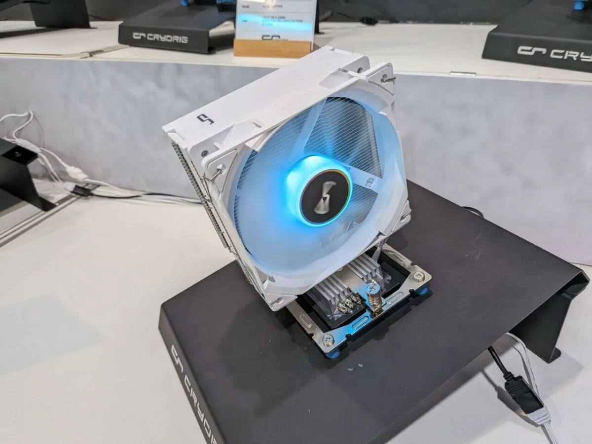 Cryorig display of updated cooling hardware and an E-ATX chassis at Computex 2026.