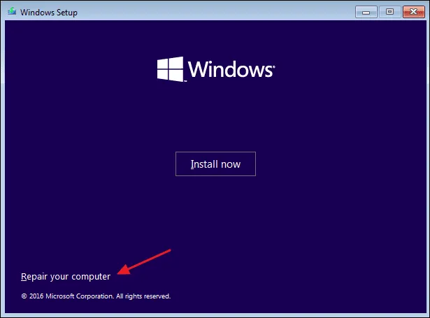 The Windows recovery environment shows a reset error screen requiring diagnostic repair commands.