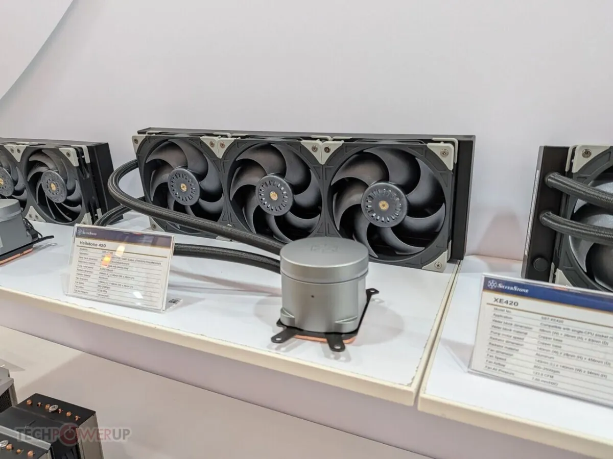 SilverStone HailStone 420 liquid cooler with copper base waterblock and fans at Computex 2026