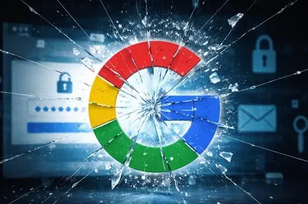 Conceptual graphic showing AI phishing messages and Google litigation