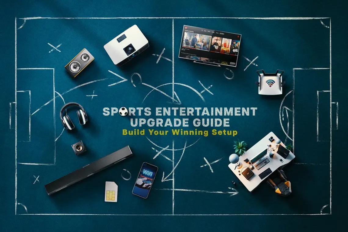 Living room entertainment system featuring a television and audio speakers positioned for sports viewing.