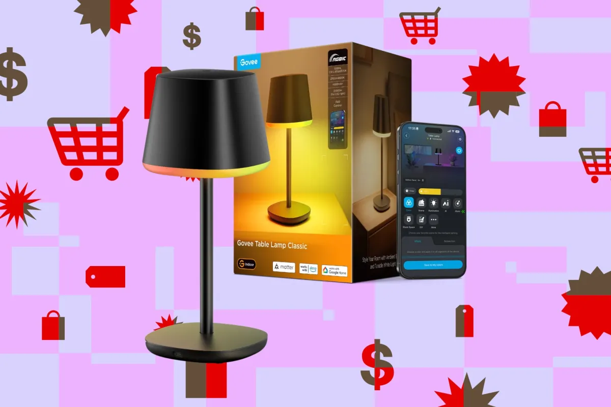 Govee Table Lamp Classic displaying multicolor lighting on a wooden surface