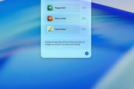 The Ironsmith menu bar displays a text prompt field for generating native macOS utilities from plain language requests.