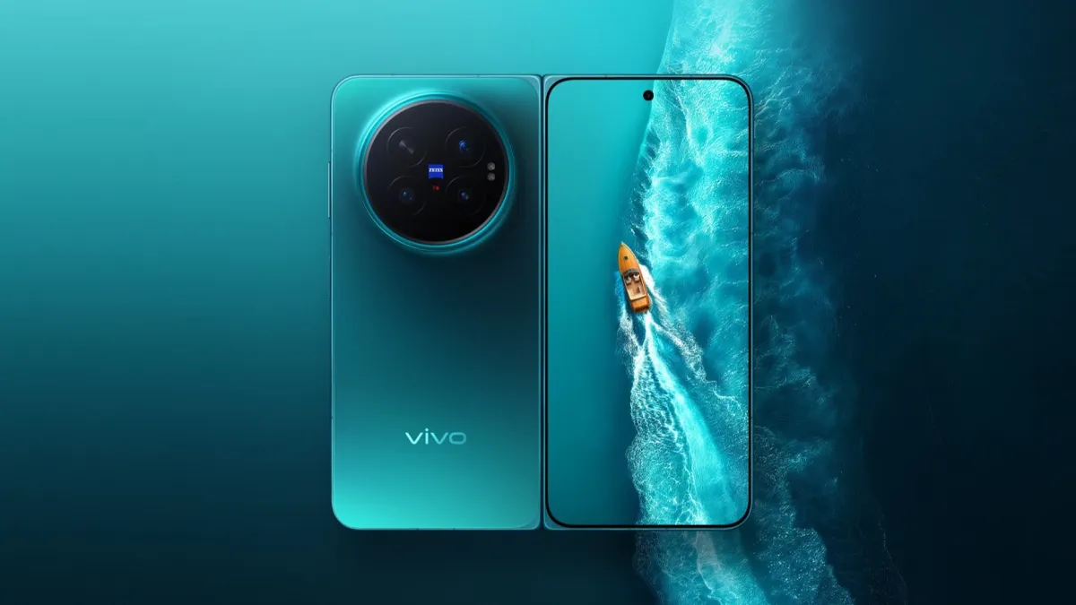 The Vivo X Fold 6 smartphone is displayed alongside its newly announced companion earbuds.
