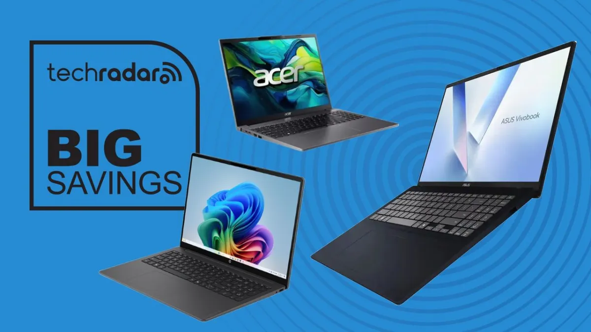 An open laptop displays hardware specifications highlighting sixteen gigabytes of memory for budget computing.
