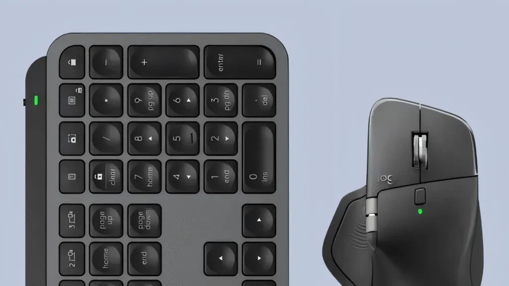 Logi Options+ software interface displaying new configuration options for mice and keyboards