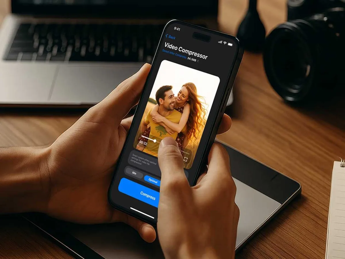 iPhone storage settings screen displaying on-device photo cleanup and video compression options