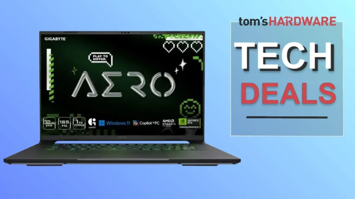 The Gigabyte Aero X16 gaming laptop features an RTX 5070 graphics processor.