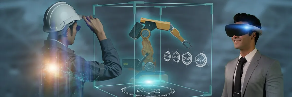 Technical diagram illustrating physical sensor data integrated with a virtual digital twin interface.