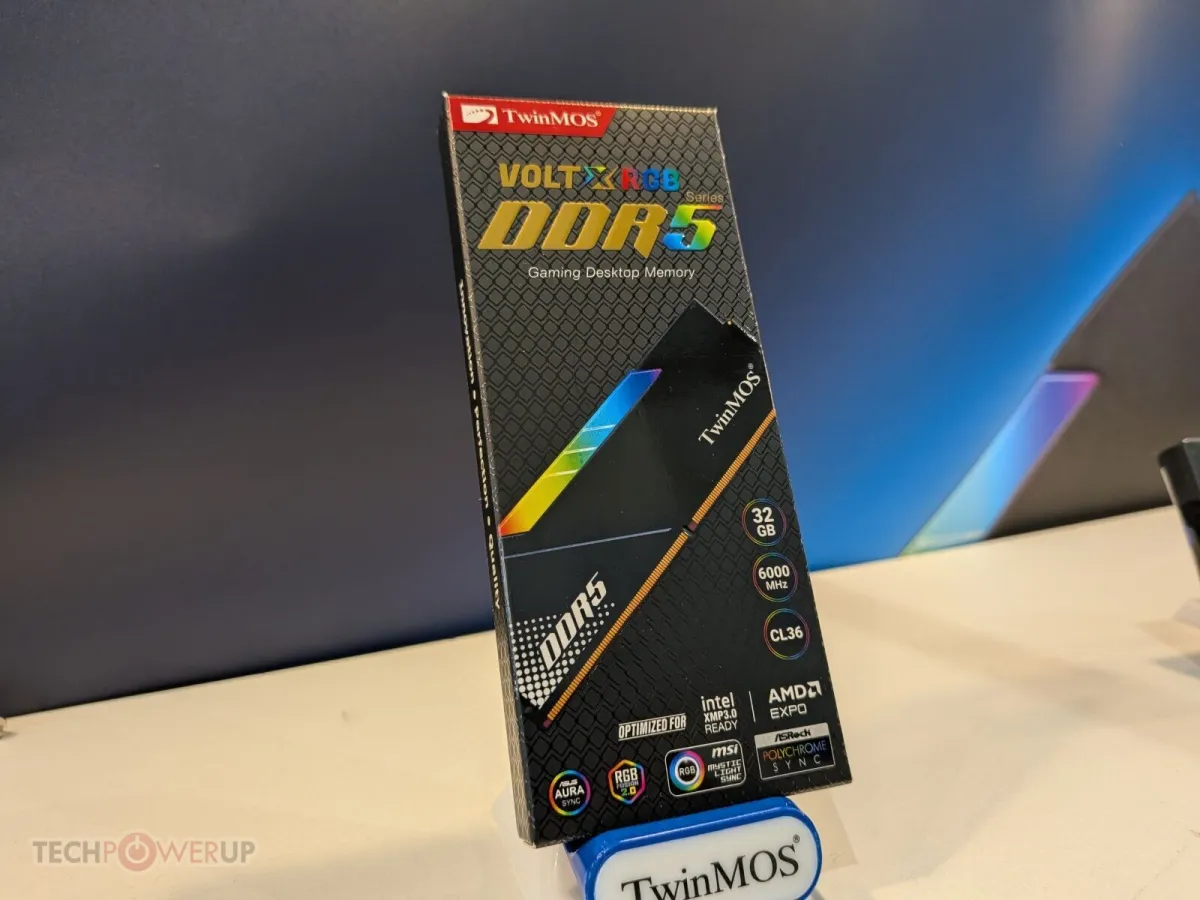 TwinMOS displays its Volt X DDR5 memory modules and Core X Pro Gen 5 NVMe SSD at Computex 2026.