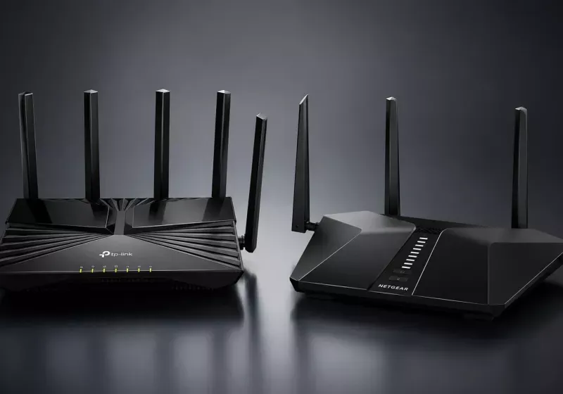 Legal documents and corporate logos illustrating the Netgear versus TP-Link rebranding dispute.