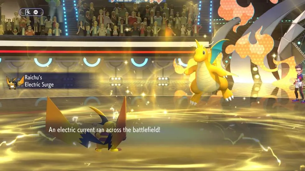 Pokemon trainers preparing for stadium-style competitive battles with selected rosters.