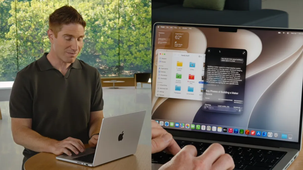 macOS Spotlight interface displaying Siri AI integration and on-device processing status