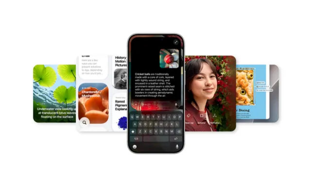 Apple Siri interface on a smartphone screen alongside text about upcoming foldable iPhone and touchscreen Mac
