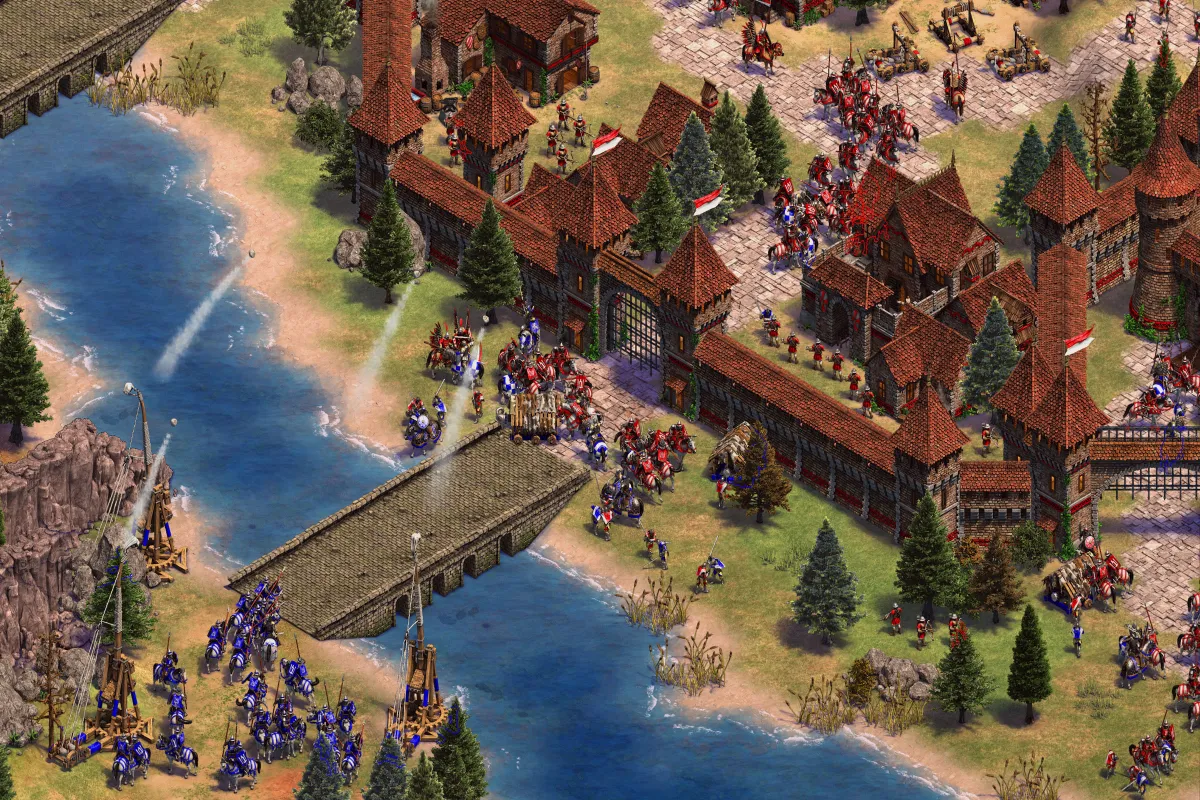 Gameplay screenshot showing updated high resolution graphics and historical campaign scenes from Age of Empires II Definit...