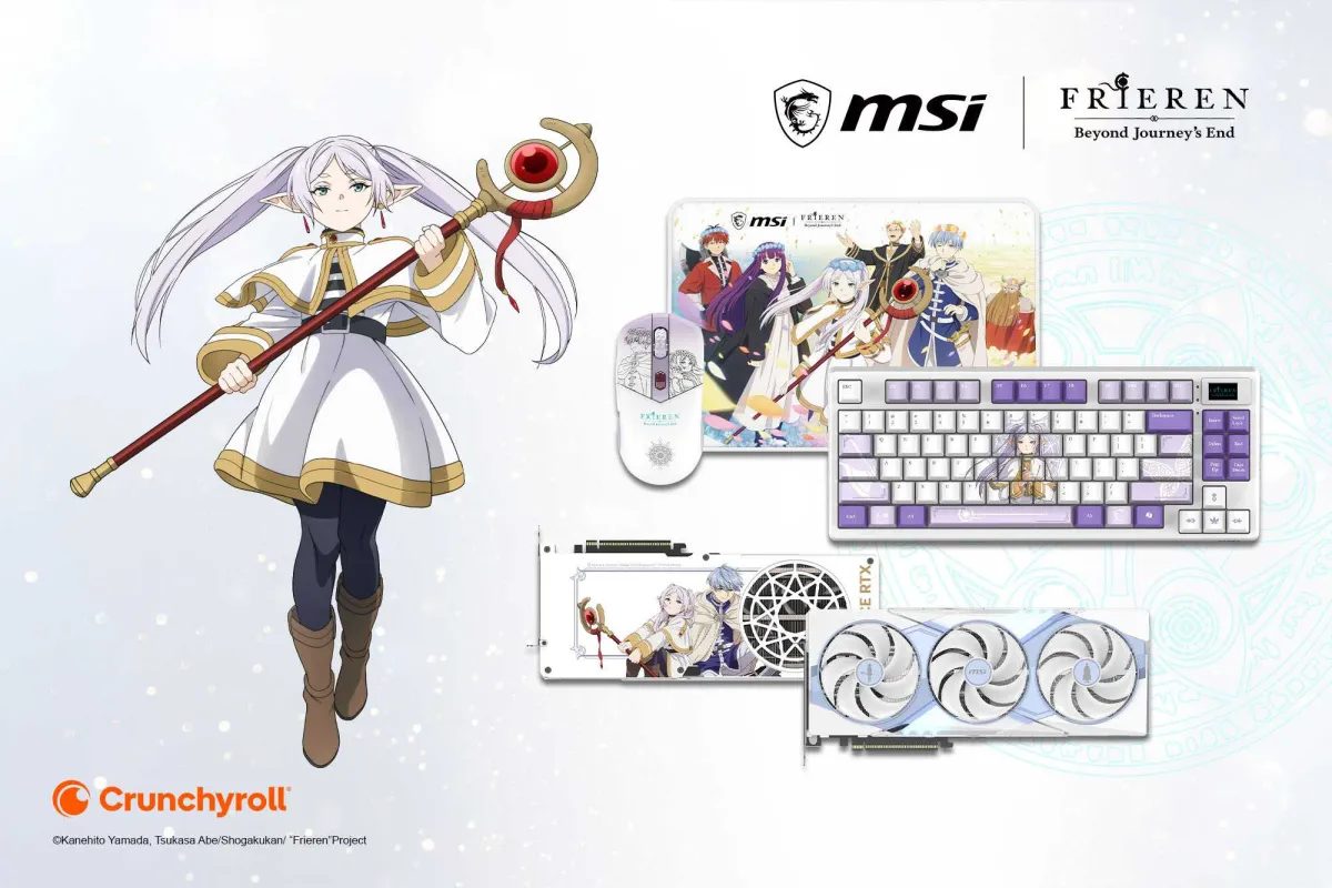 MSI Frieren gaming hardware includes a thermochromic graphics card, wireless peripherals, and a themed mousepad.