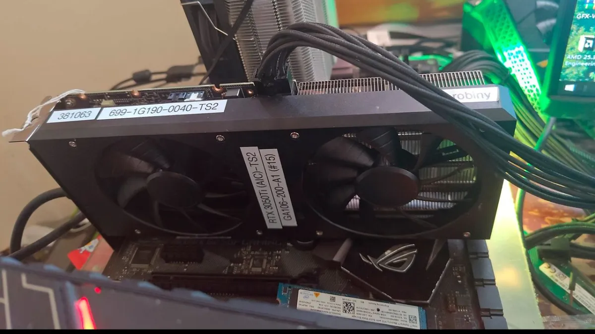 This unreleased desktop GeForce RTX 3050 Ti prototype features GA106 architecture and 6 gigabytes of GDDR6 memory.