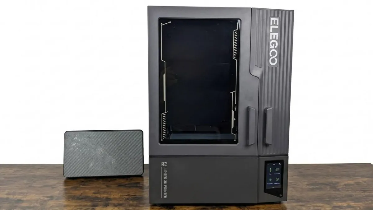 The Elegoo Jupiter 2 resin 3D printer features a large build platform and an automated resin management system.