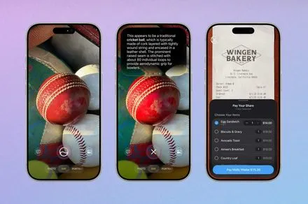 iPhone camera interface displaying Siri visual analysis mode for real-time object recognition.