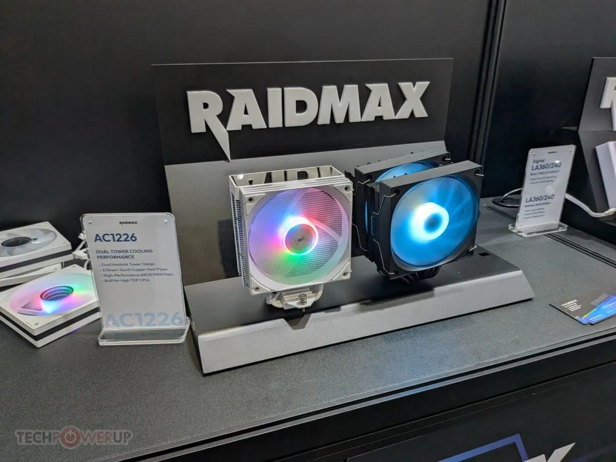 Raidmax all-in-one liquid cooler with digital display and addressable RGB lighting at Computex 2026.