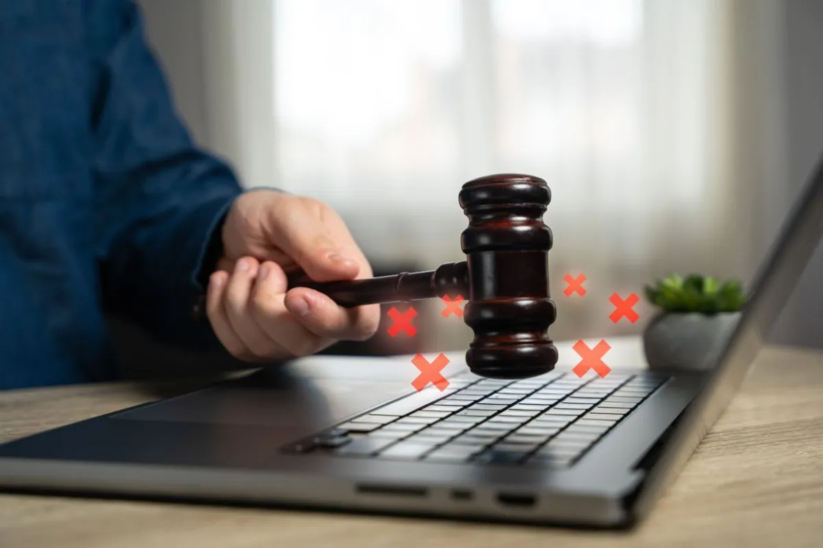 A courtroom scene illustrating the legal implications of artificial intelligence in court filings