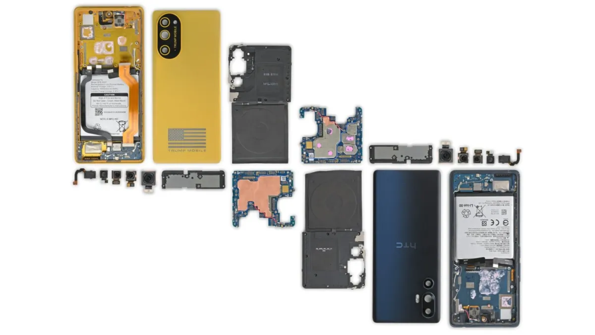 Internal components of the Trump T1 smartphone matching the HTC U24 Pro, revealed during an iFixit teardown.