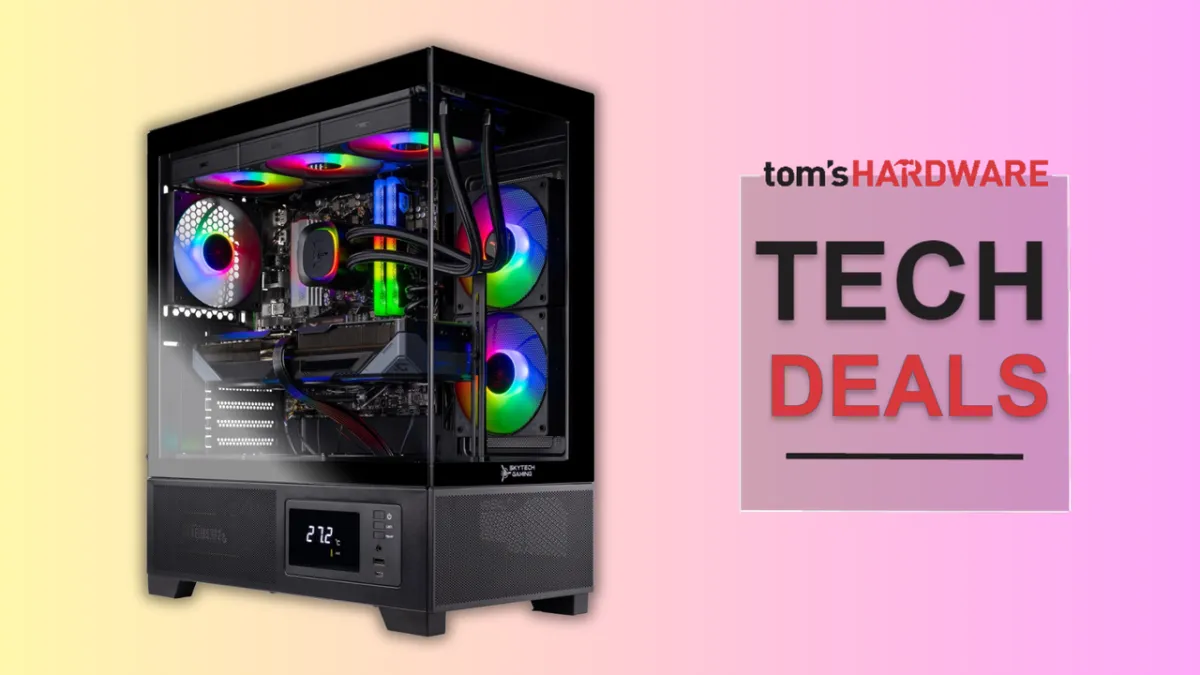 This gaming desktop features an AMD Ryzen 9 9800X3D processor and a Radeon RX 9070 XT graphics card.