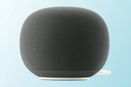 The photo displays Google's new Gemini-powered Home smart speaker.