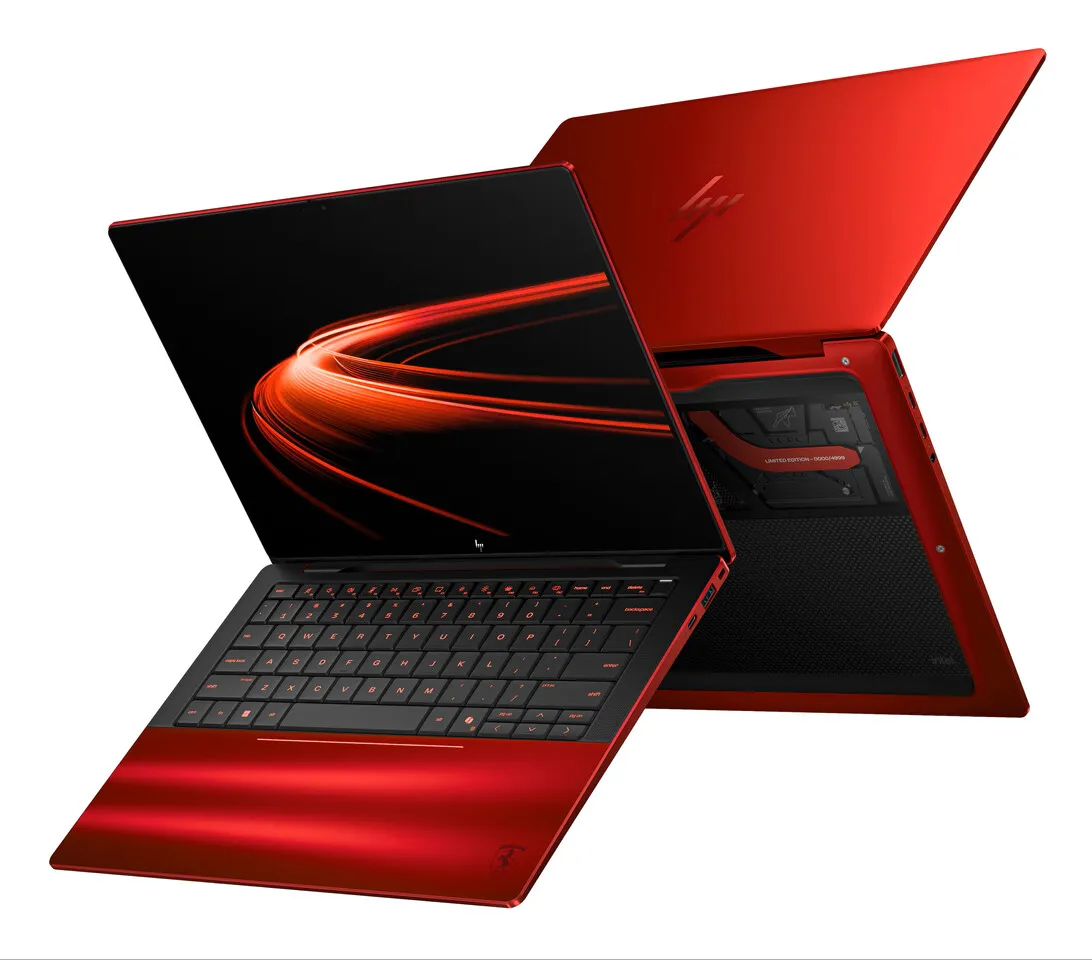 Limited edition HP Scuderia Ferrari AI PC featuring racing livery and branding.