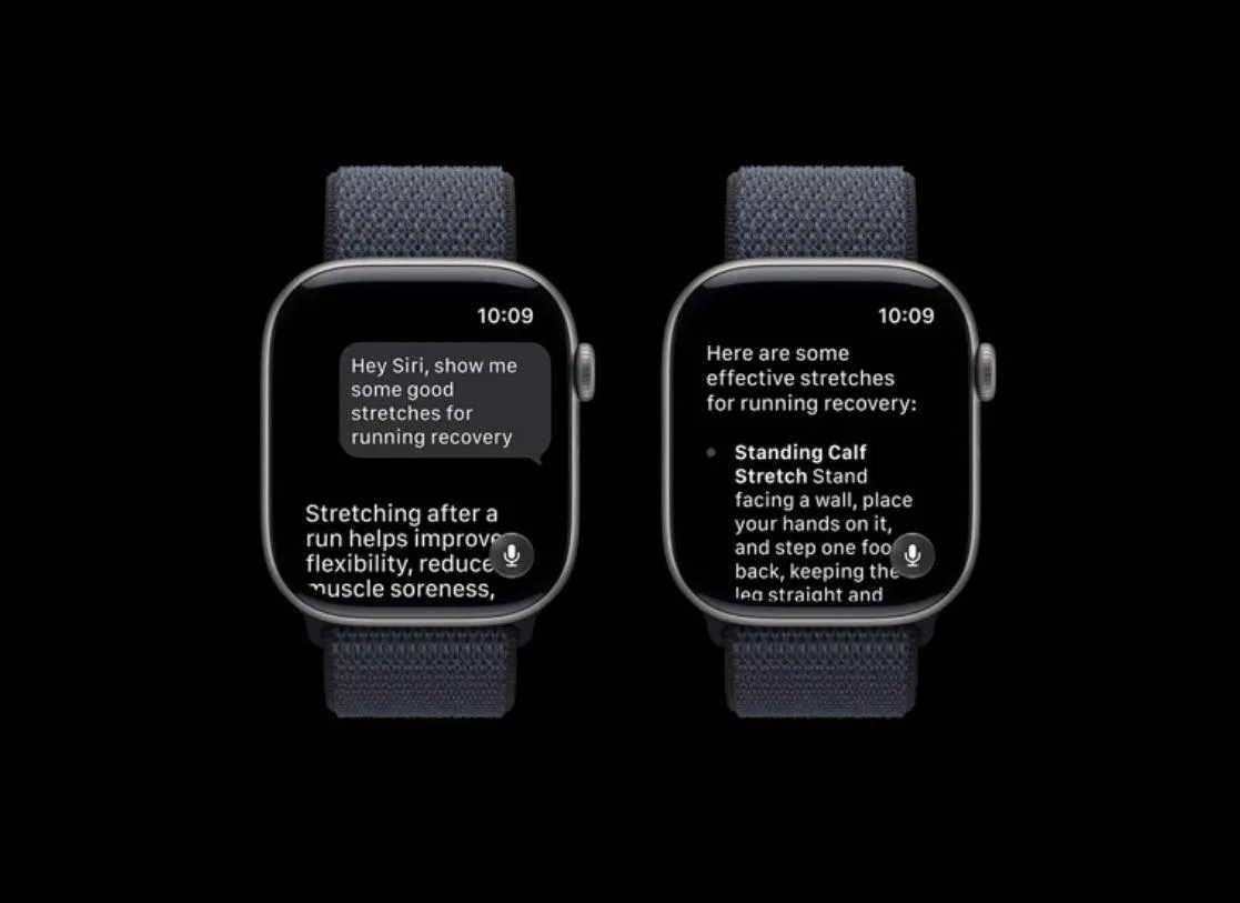 The Apple Watch displays the watchOS 27 interface featuring Siri AI and a dynamic app grid.