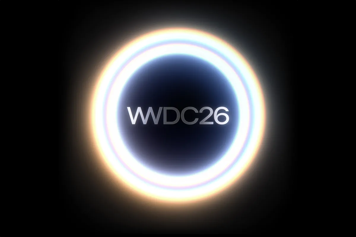 The WWDC 2026 keynote stage features interface design updates and Siri platform roadmap information.